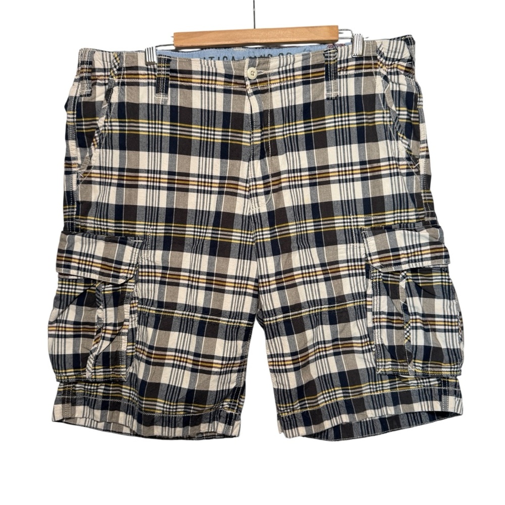 Nautica Y2K Plaid Cargo Shorts Mens W38 Streetwear Baggy Blue Cream